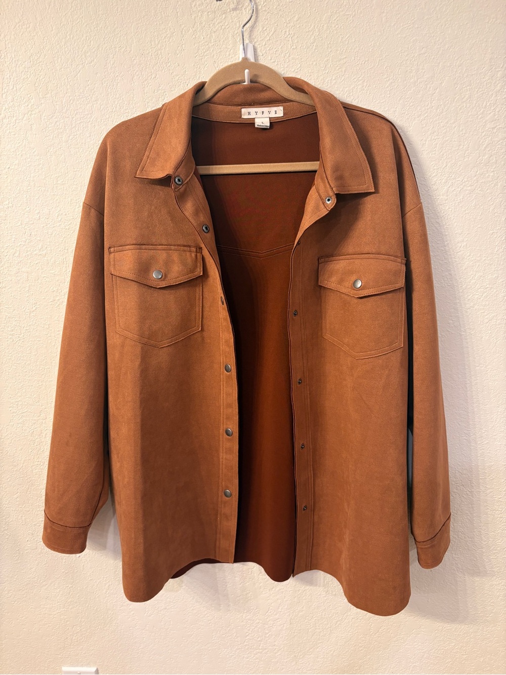 HYFVE Oversized Suede Shirt Jacket - Camel Brown Large